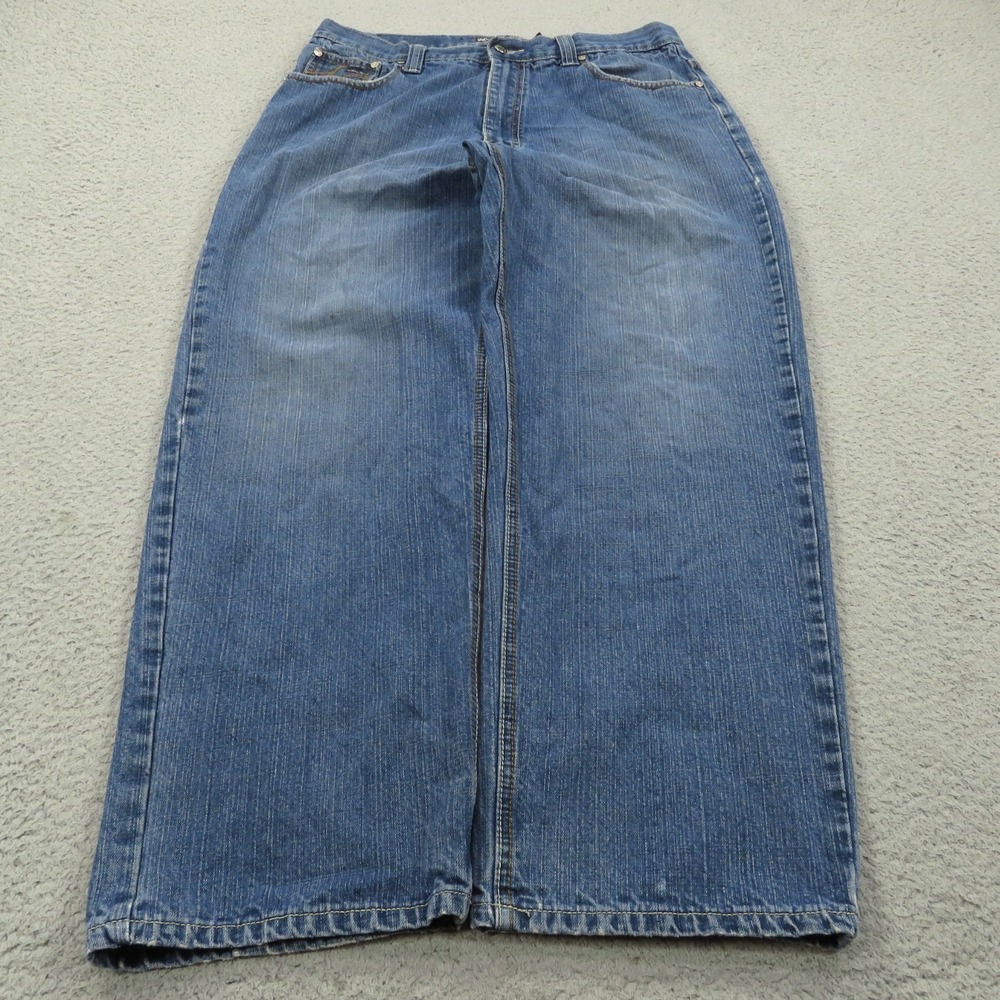 Street Jeans Baggy Men 34 Y2K Embroidered Skater Grunge Wide Leg Pipes 34x30